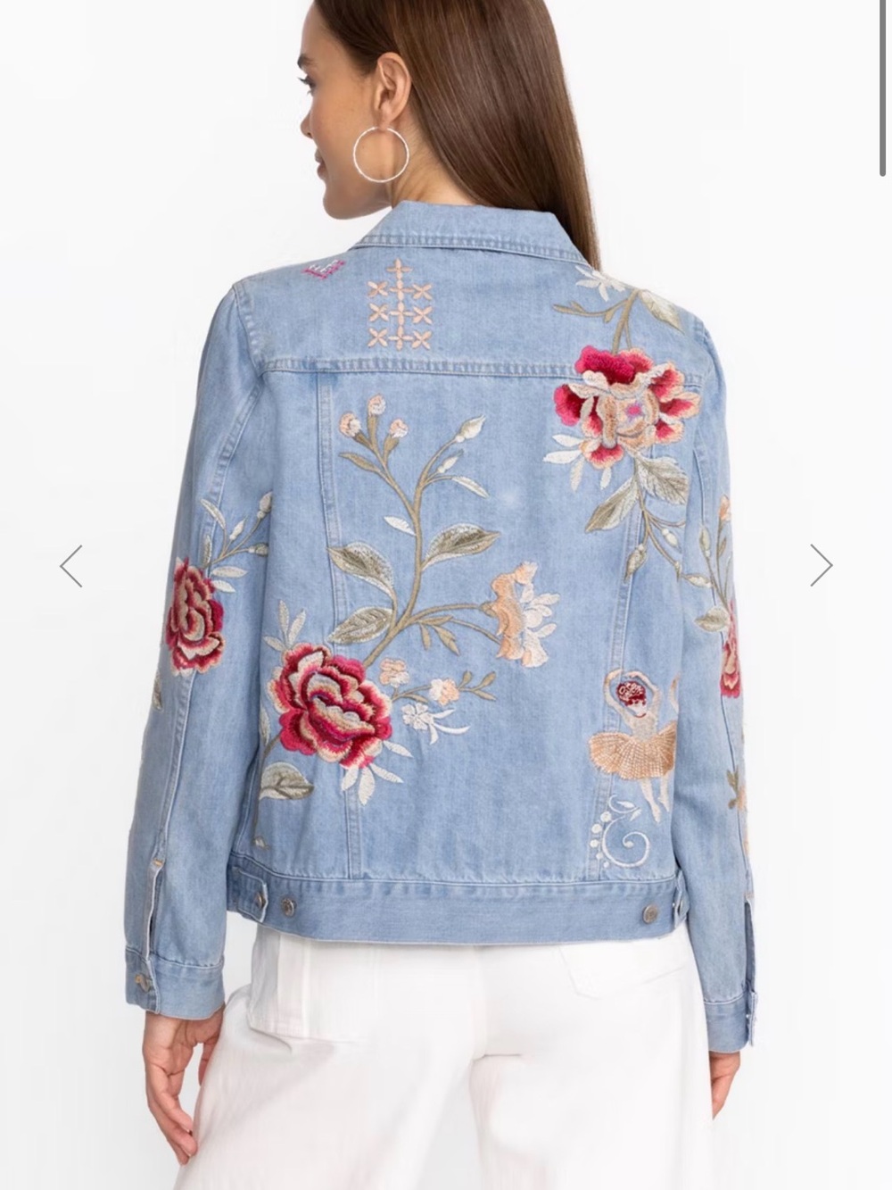 Johnny Was “Erinn” Embroidered Light Blue Denim Jacket